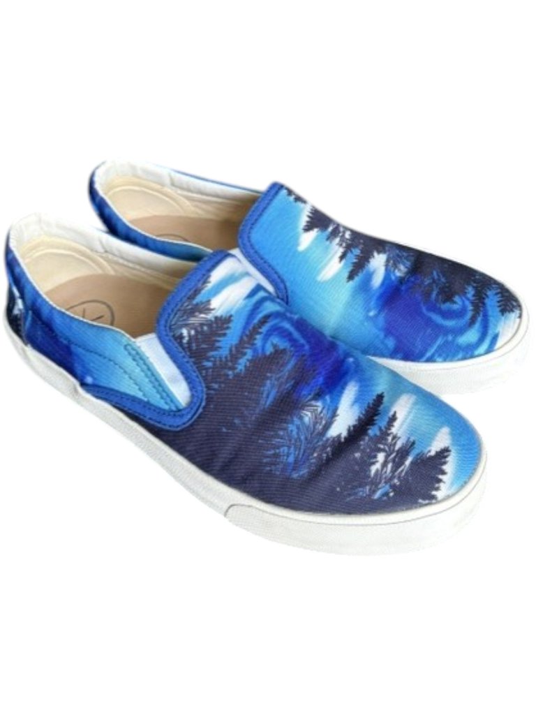 Inkkas Handcrafted Aurora Blue/White Slip On Sneakers - 8
